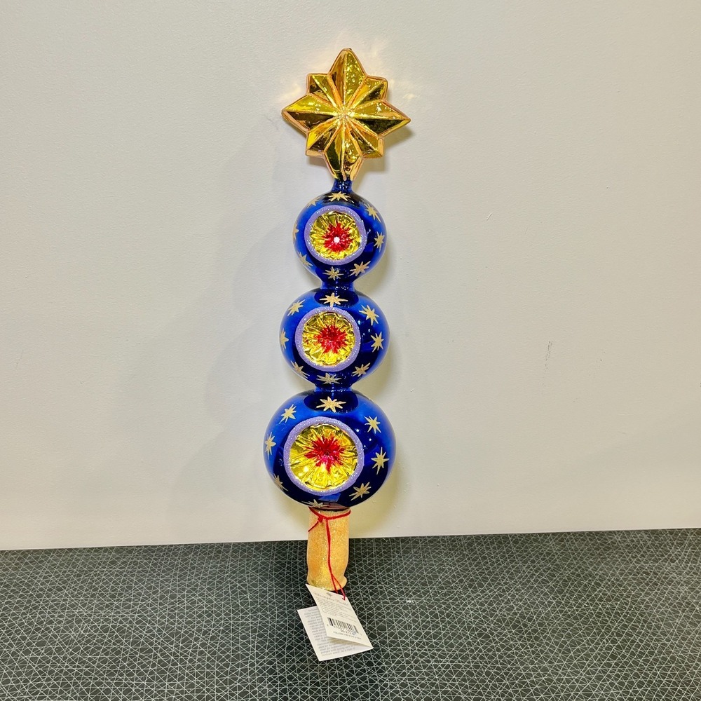 Christopher Radko Follow the Star Tree Topper 3 Tier Ball Blue & Gold, NEW, RARE
